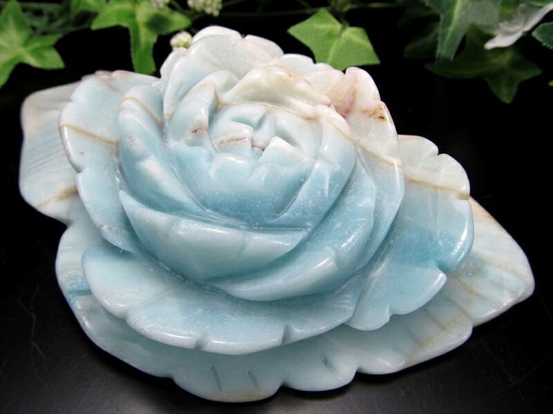 幸運を招く 蒼緑の薔薇 アマゾナイト 薔薇彫刻置物 高さ 38mm 横幅 