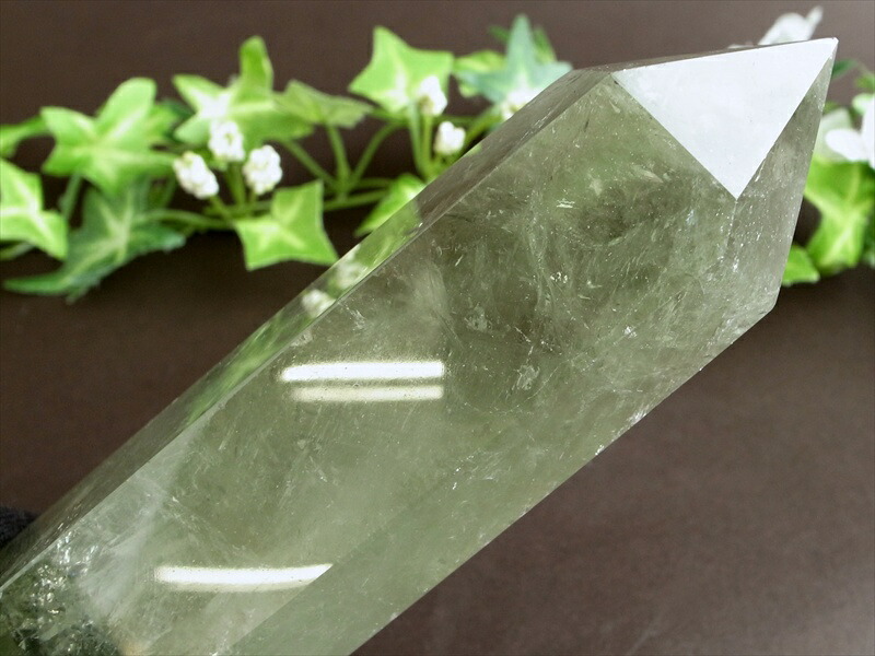 天然石　グリーン水晶　プラシオライト　六角柱　タワー　虹入り⭐️2806 虹入り 希少な緑水晶 プラシオライト 緑水晶 六角柱 ポイント 高さ