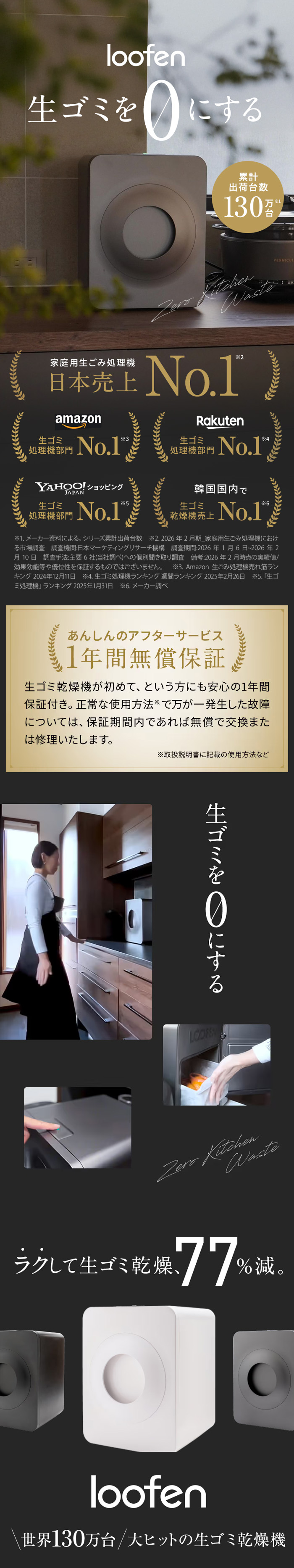 loofen ルーフェン （カラー：ホワイト） 家庭用 生ごみ処理機 生ごみ