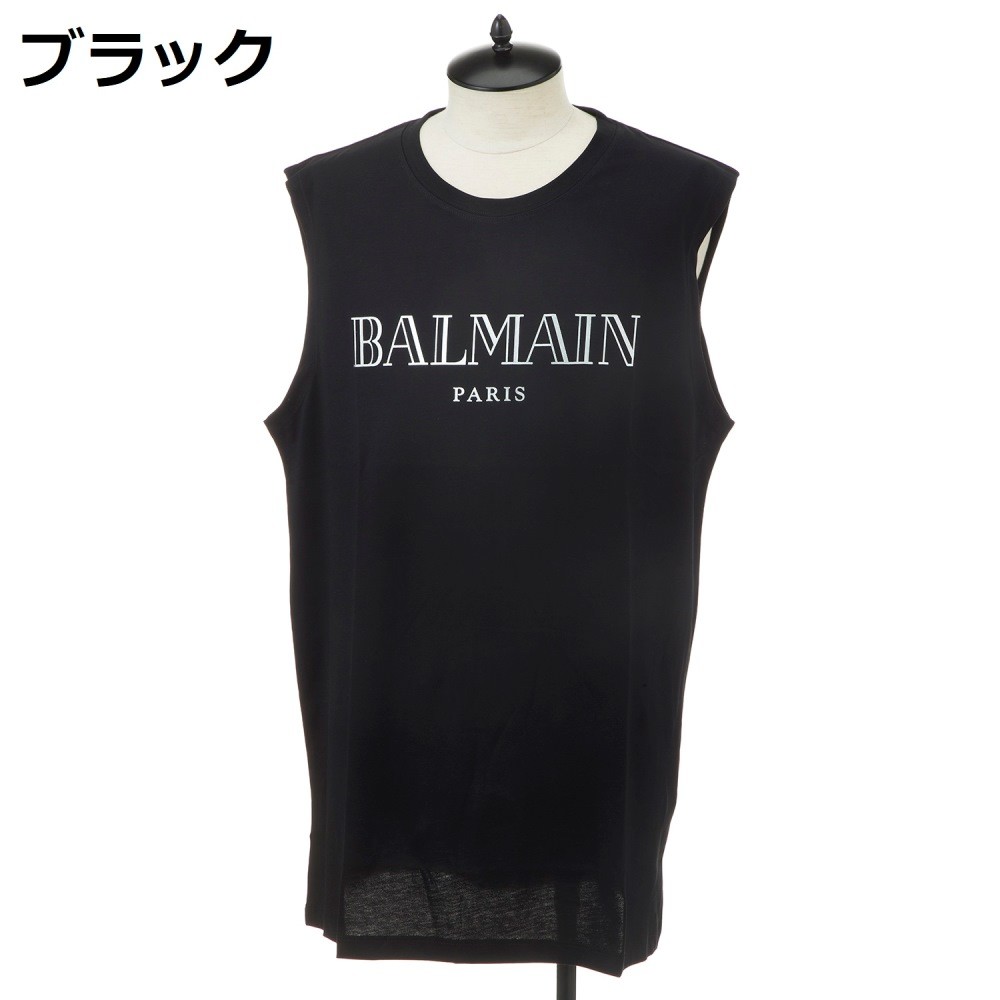 バルマン メンズ タンクトップ ブラック ホワイト ロゴ BALMAIN RH11170