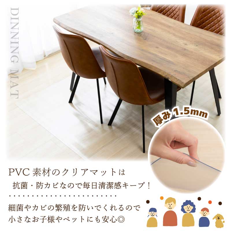 ダイニングマット 140×190cm 175×180cm 175×240cm 175×300cm クリアマット 撥水 クリア 抗菌 防カビ 厚さ1.5mm 透明 床保護 傷防止マット 爆買 関連画像2