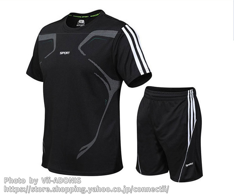 ジャージ メンズ 上下 トレーニングウェア 上下セット 半袖 黒