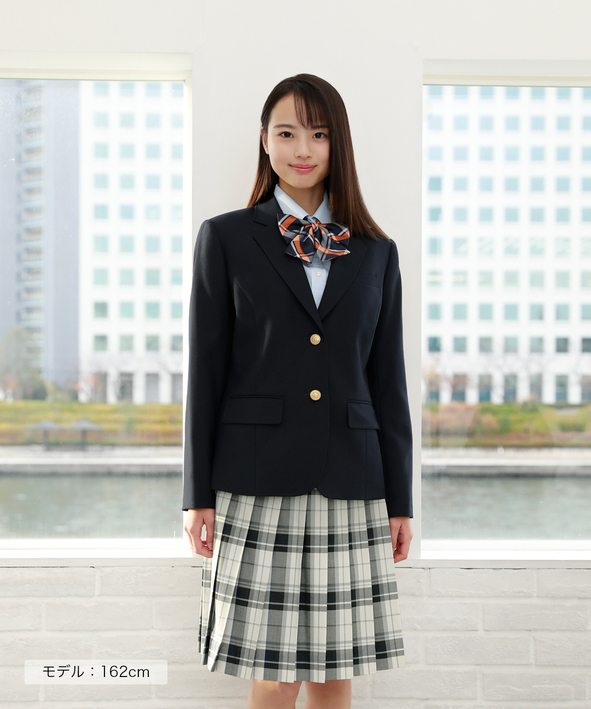 スクール スカート ロング丈 総丈58cm CONOMi  制服 スクール スカート 高校生 学生 中学 通学 プリーツ チェック  ブルー 制服スカート 長めの画像