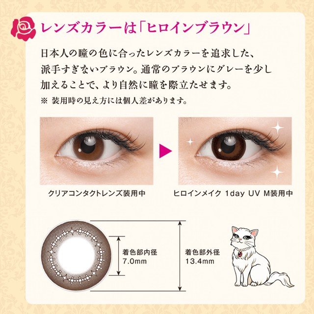 ヒロインメイクワンデー UV モイスト カラコン 1箱 10枚入 1day 度あり 度なし ブラウン UVM コンタクト 1day｜contactlens-miruno｜03