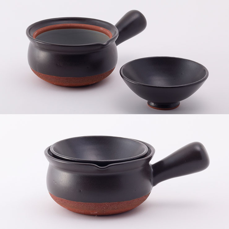 日常茶飯器 茶碗付行平 黒マット 620ml 0100-0007 片手鍋 土鍋 陶器