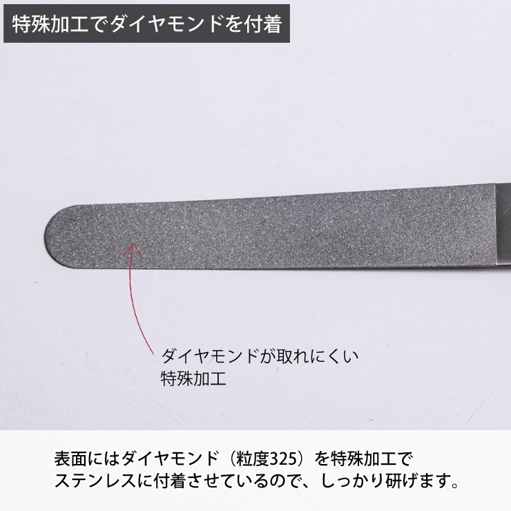 表面にはダイヤモンド（粒度325）を特殊加工でステンレスに付着