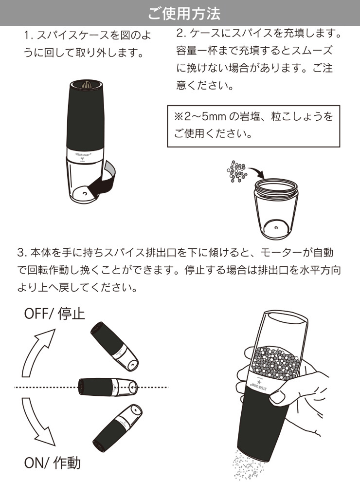 ステーキチャンプ 重力式 電動 ソルト＆ペッパーグラインダー 34-2000