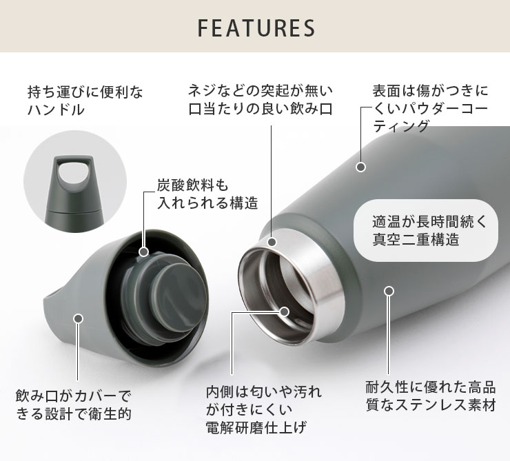 真空二重構造により優れた保温保冷効果を発揮