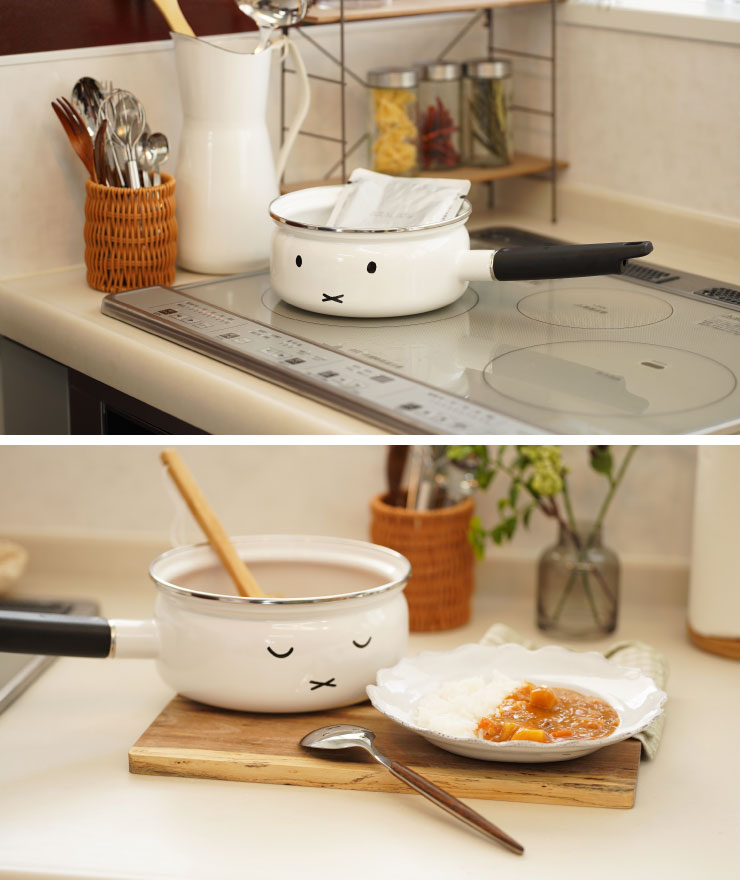 富士ホーロー ミッフィーフェイス 18cm 片手鍋 MFF-18S ガラス蓋付き