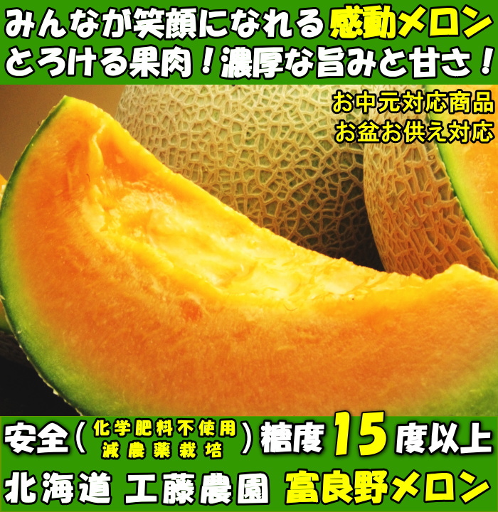 メロン 北海道 お中元 ギフト 赤肉 富良野メロン 3玉 4.8kg以上 工藤