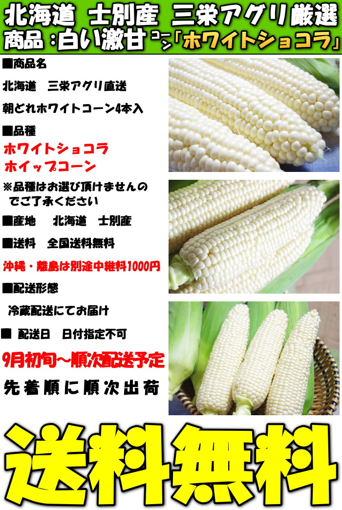 北海道ホワイトコーン4本スペック