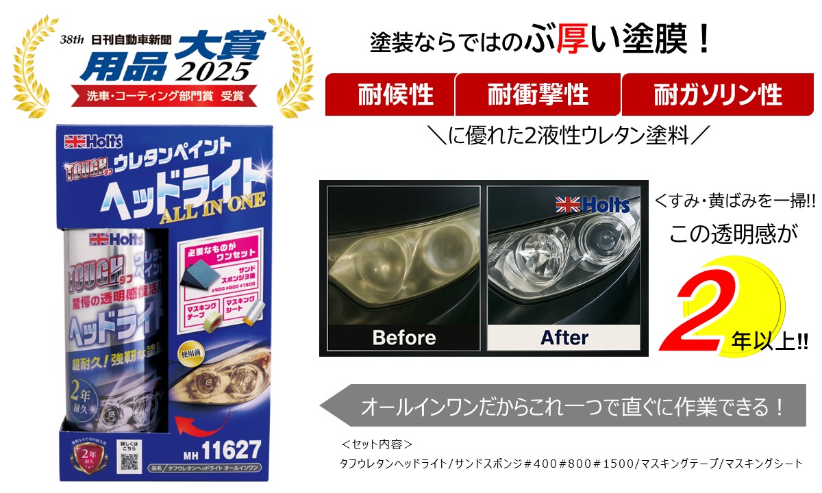 ヘッドライト コーティング ウレタンクリア 塗装 ホルツ 明るさ復活