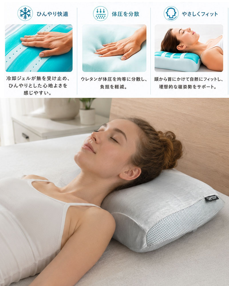 冷感枕 枕 ひんやり枕 冷却ジェル枕 夏用枕 クール枕 低反発 ウレタン