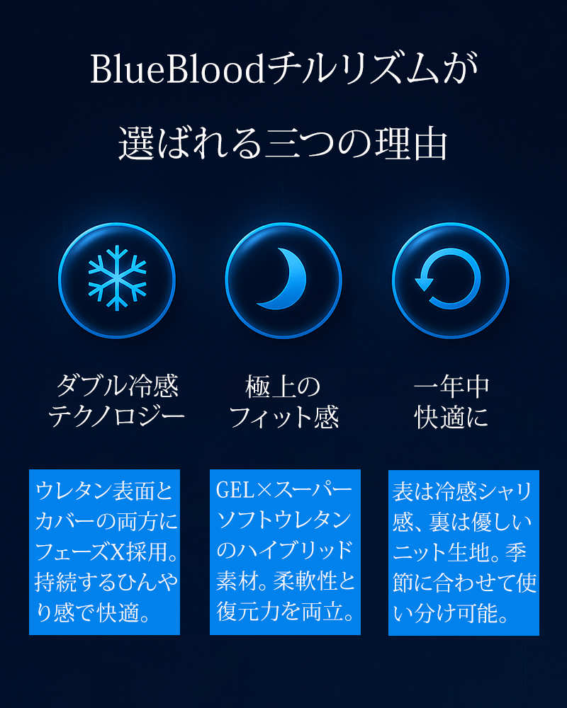 枕 ブルーブラッド チルリズム リバーシブル ひんやり オールシーズン 洗えるカバー  肩こり 首こり 快眠   ギフト プレゼント 実用的  ChillRhythm | BlueBlood | 04