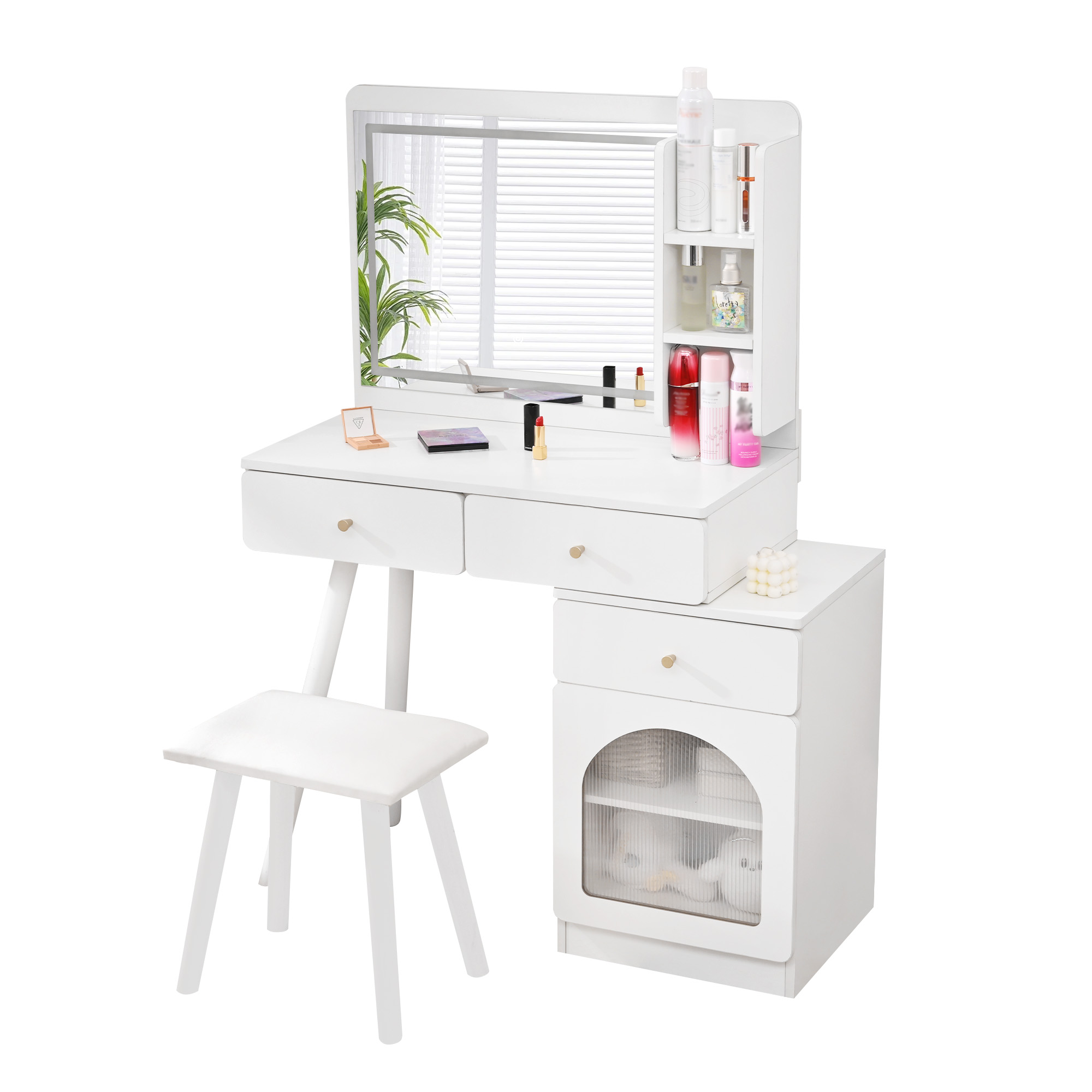 ドレッサー 化粧台 テーブル 鏡台 メイク台 LEDライト付き 3色LED 幅