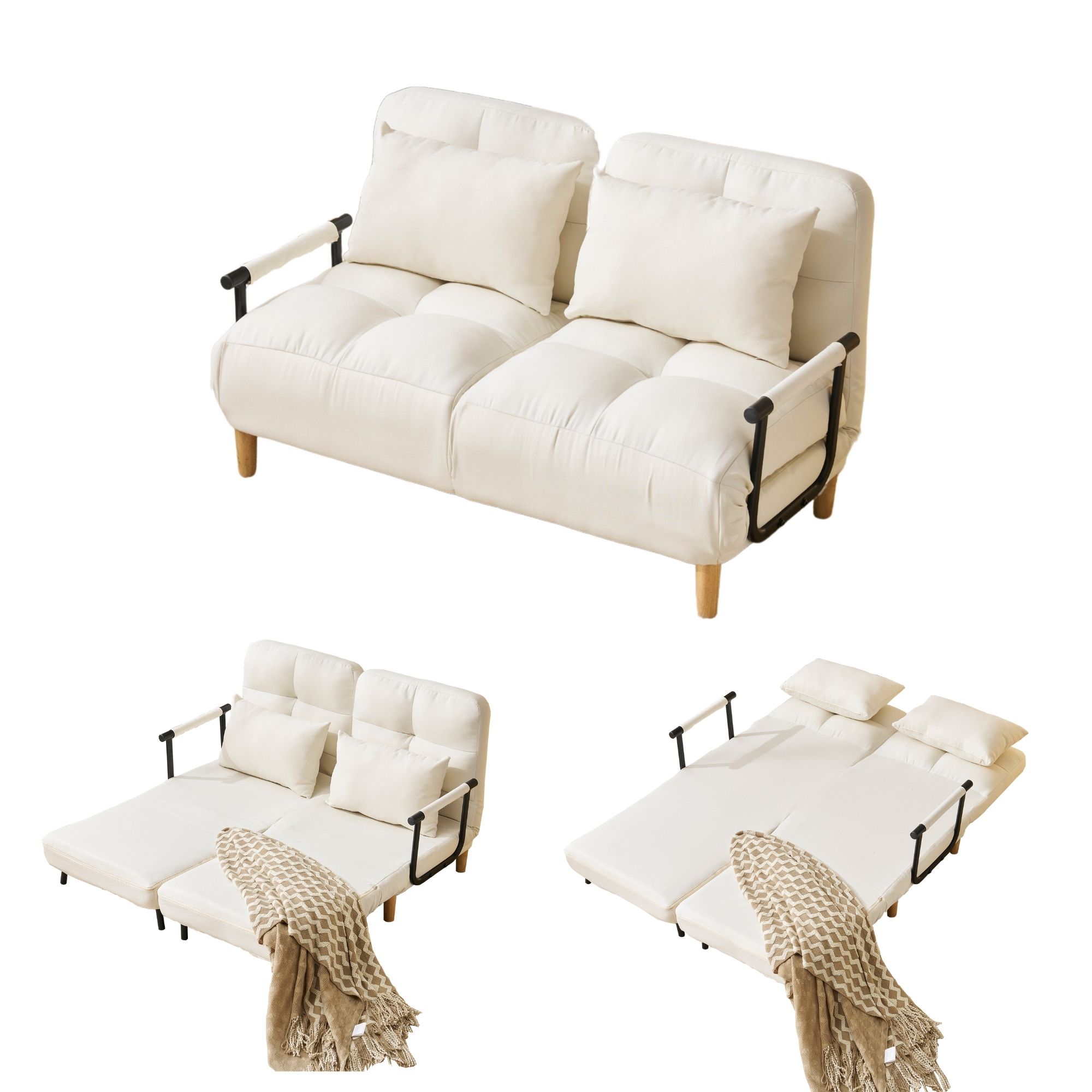 ソファベッド折りたたみ 3WAY ファブリック生地 肘付きカウチ リクライニング 本日限定！5%OFFクーポンあり／ソファベッド 折りたたみ 3WAY