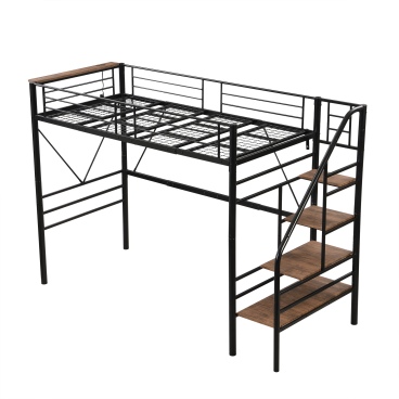 メッシュ床板】ロフトベッド 階段付き S パイプベッド シングル