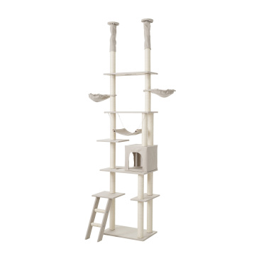 キャットタワー 突っ張り 全面麻紐 ファブリック 省スペース キャット