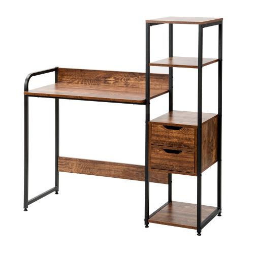 ラック左右放置可】パソコンデスク 引き出し付き 3段シェルフ付 PC