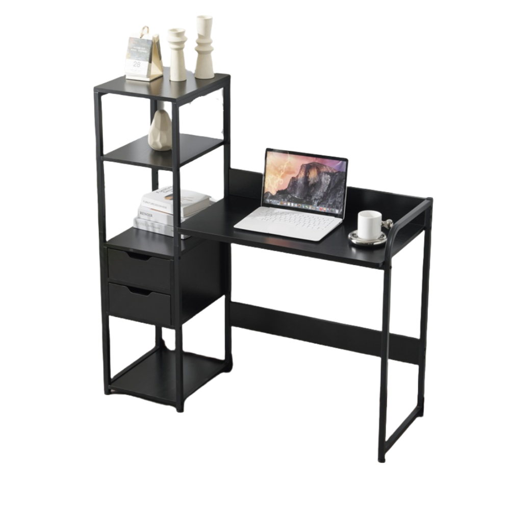 デスク パソコンデスク 幅115cm 引き出し付き 3段シェルフ付 収納