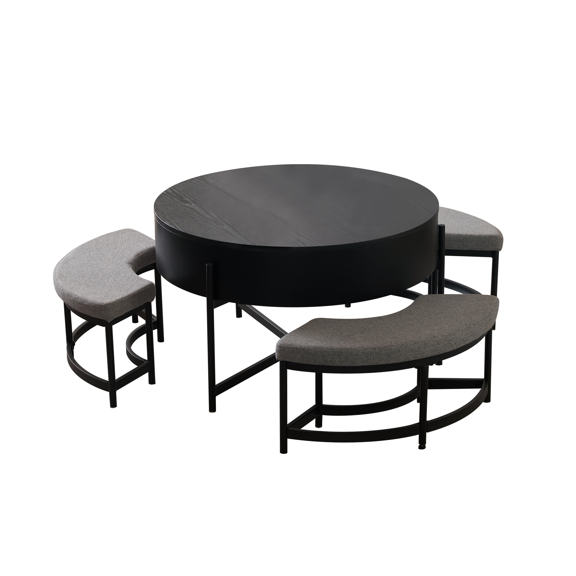 昇降テーブル センターテーブル 丸型 チェア付き 4点セット 3人掛け 収納付き 丸テーブル ダイニングテーブル イス チェア センターテーブルセット  ローテーブル