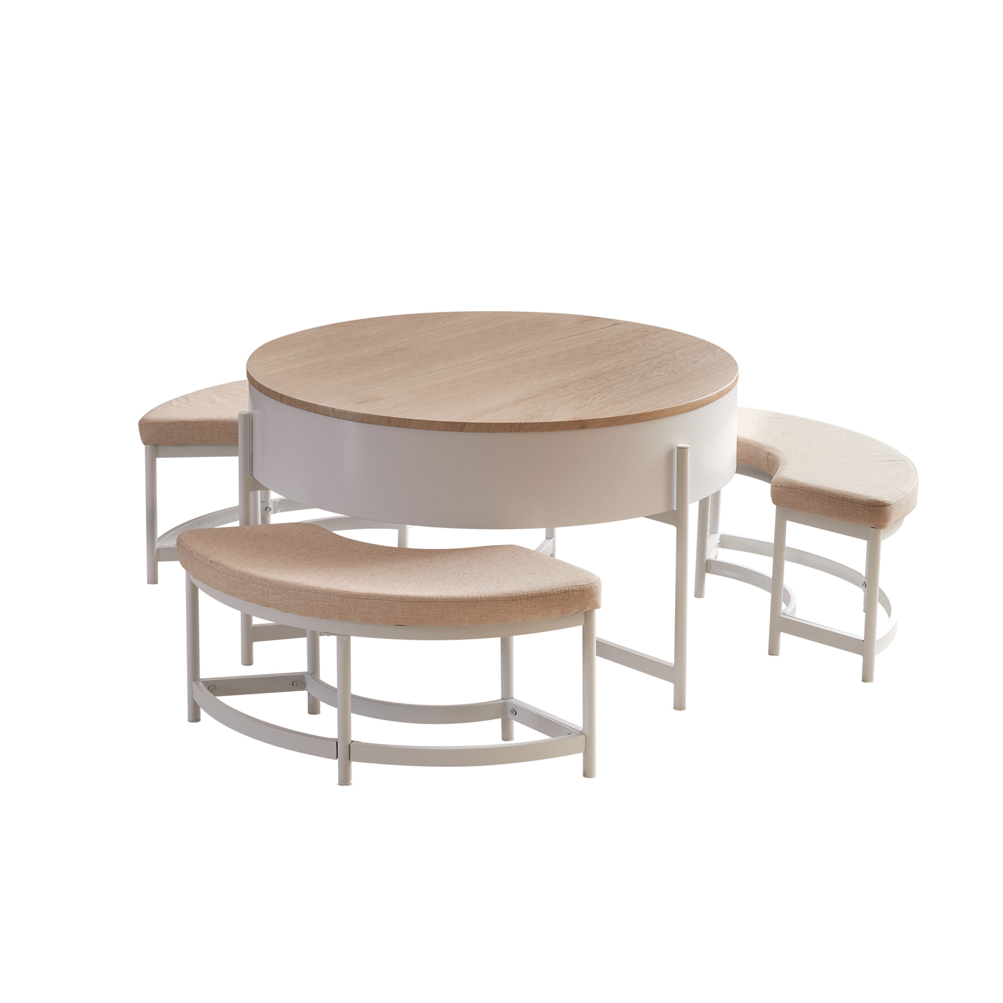 昇降テーブル センターテーブル 丸型 チェア付き 4点セット 3人掛け 収納付き 丸テーブル ダイニングテーブル イス チェア センターテーブルセット  ローテーブル