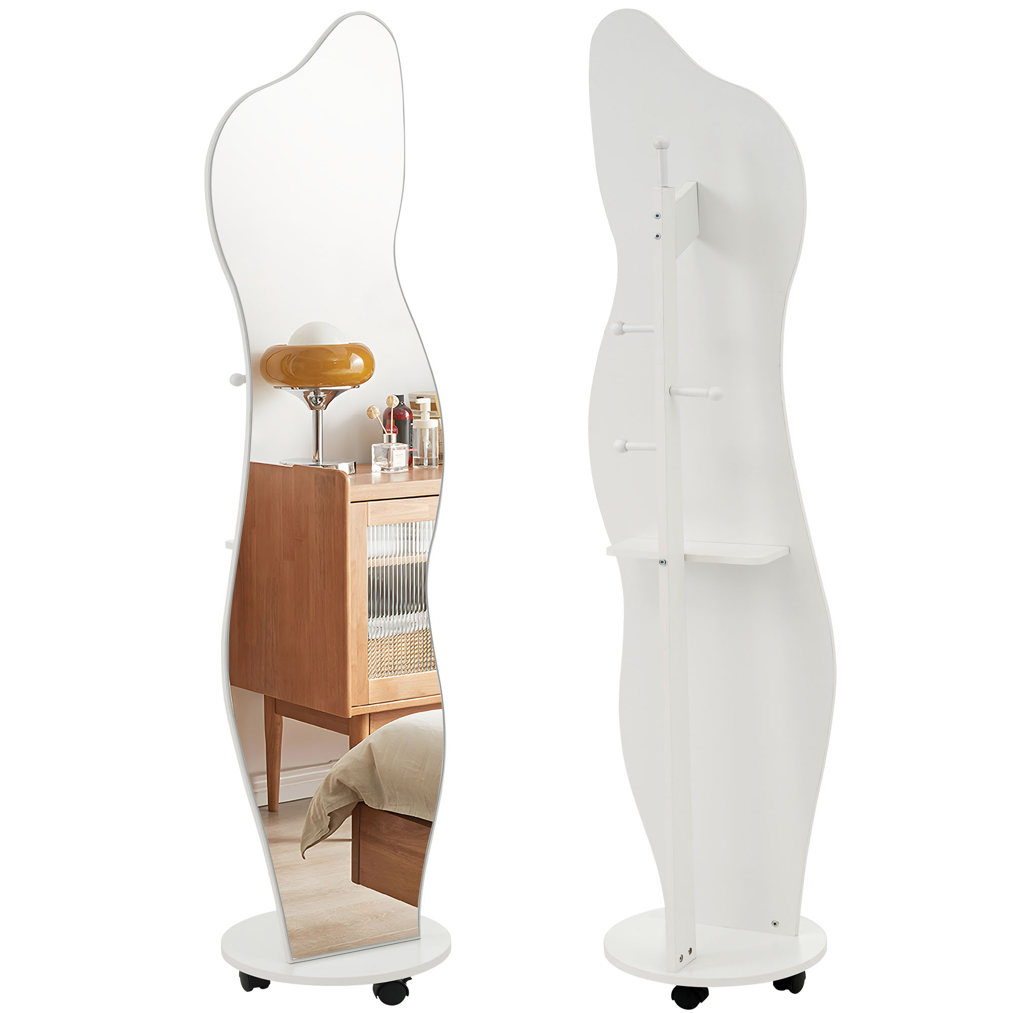 全身鏡 姿見鏡 170cm 160cm イレギュラ アーチ形 ハンガーフック付き