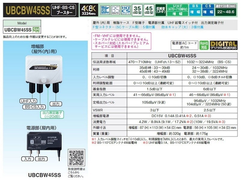マスプロ電工 UBCBW45SS UHF・BS・CSブースター トリプルブースター 