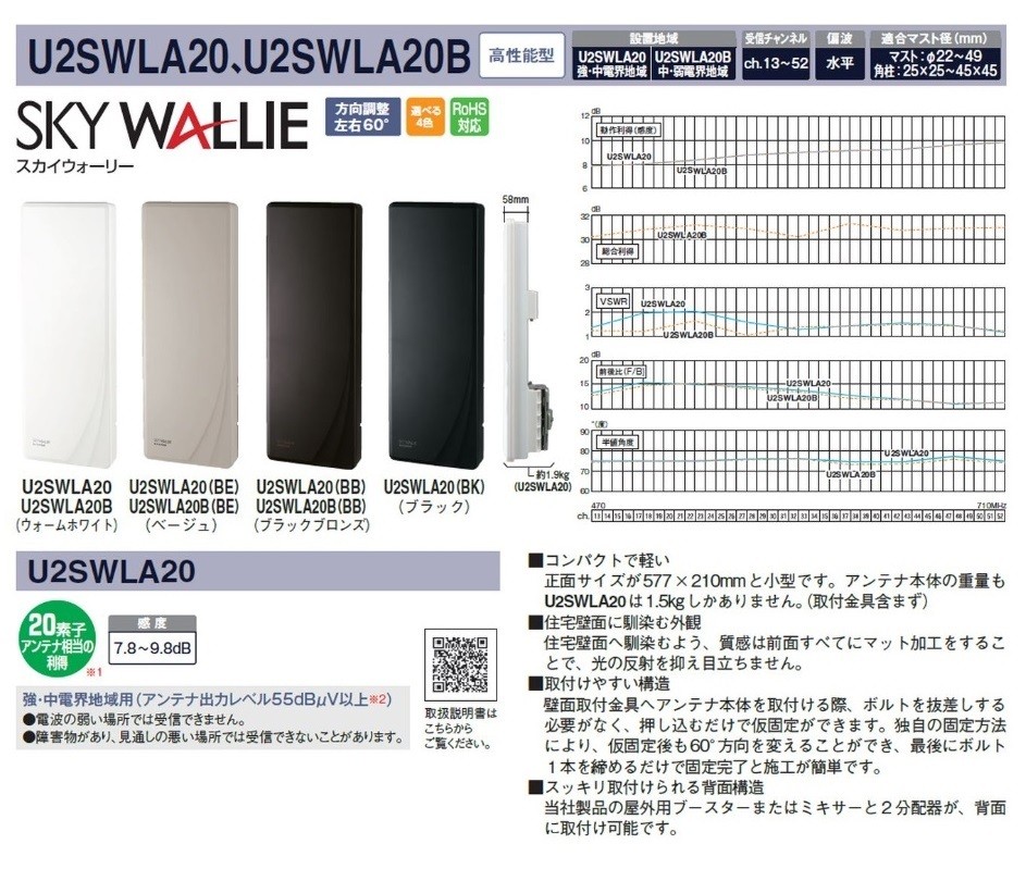 アンテナか】 マスプロ電工 SKY WALLIE mini 屋内・屋外両用 家庭用UHFアンテナ 簡易型 ウォームホワイト・U2SWLC3B：ライフ＆ビューティ  ーなど - shineray.com.br