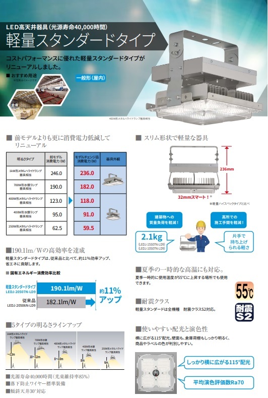 東芝 LEDJ-20507N-LD9 LED高天井器具 軽量スタンダードタイプ(光源寿命