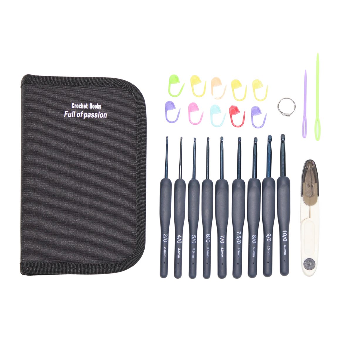 編み物 かぎ針 セット かぎ針編み 初心者 キット 9本セット とじ針 段数マーカー はさみ 編みリング ポーチ |  | 02