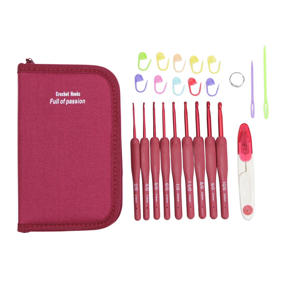 編み物 かぎ針 セット かぎ針編み 初心者 キット 9本セット とじ針 段数マーカー はさみ 編みリング ポーチ |  | 01