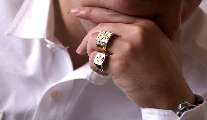 18Kメンズリング18金紋 印台ダイヤモンドK18 指輪 K18天然ダイヤモンド