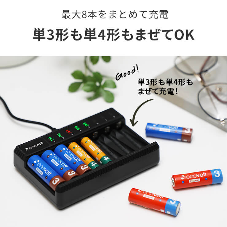 充電池 充電器 単3形 単4形 対応 急速 ニッケル水素 USB接続 Type-C 対応 ACアダプタ 屋外 室内 ニッケル水素 enevolt エネボルト 防災 爆買 関連画像1