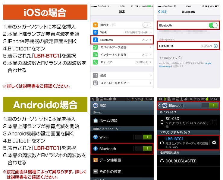 スイッチ付 Bluetooth4.0対応 FMトランスミッター 