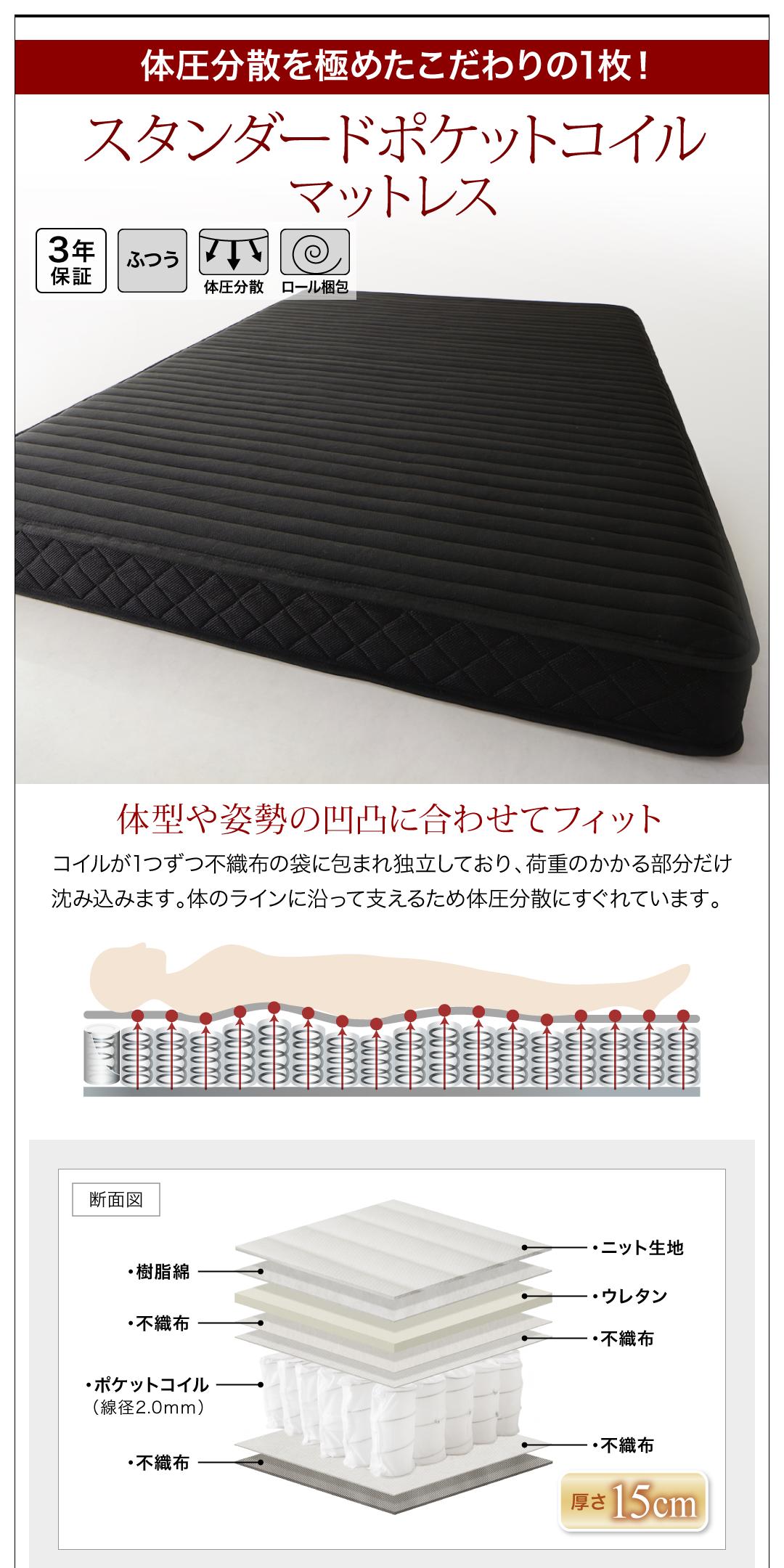 早期割引送料無料 棚・コンセント付きフロアベッド スタンダードポケットコイルマットレス付き クイーン(Q×1） 組立設置付