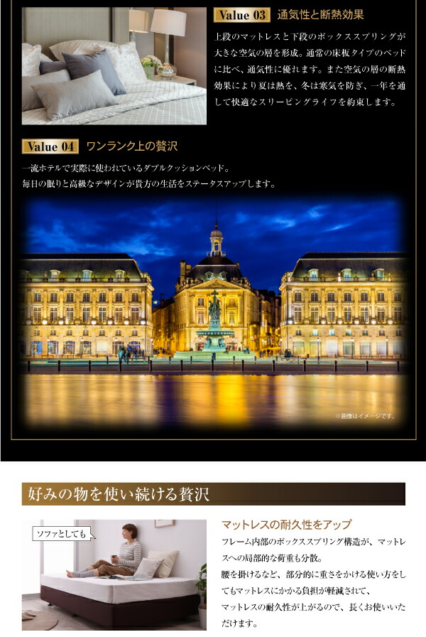 ★レア物 新品未開封 ホテル仕様デザインダブルクッションベッド 超体圧分散国産ポケットコイルマットレス セミダブル 【T2075384647】(75859円)