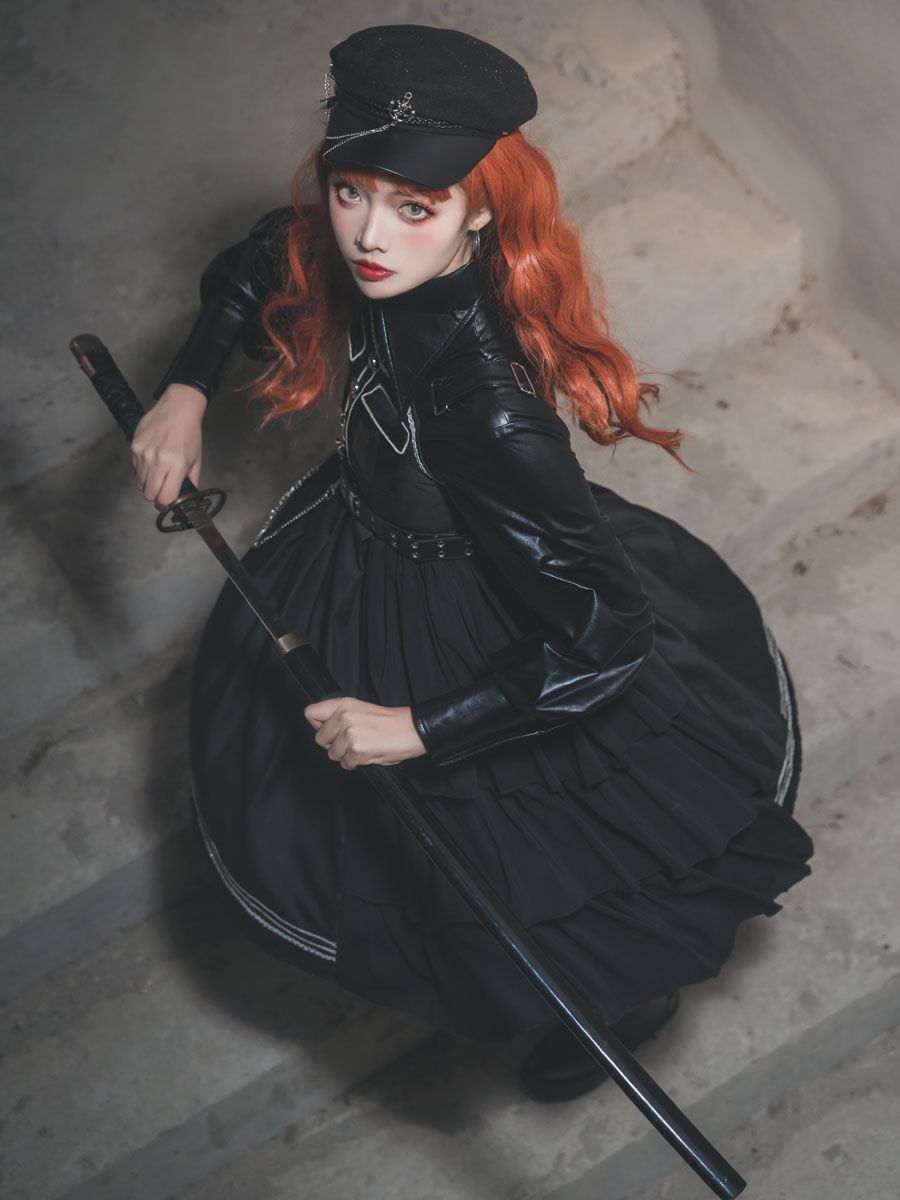 売り出し安い ゴスロリ ミリタリースタイル 4ピースセット シャツ マント 帽子ジャンパースカート ロリータセット 純正売上 Ssl Daikyogo Or Jp