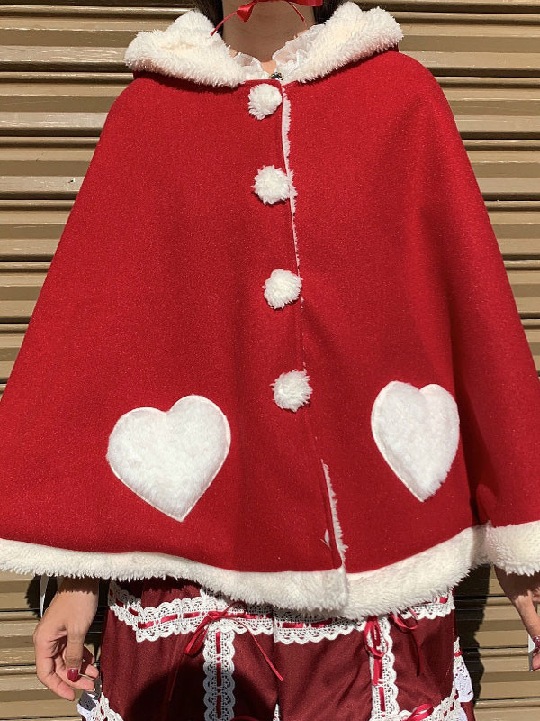 甘いロリータコート赤いポリエステルマントポンチョ秋ロリータ服かわいい猫の耳 予約中