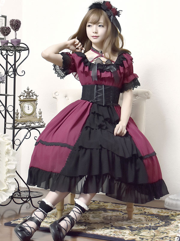 ロリィタジャンパースカート フリル スウィート シフォン ラウンド