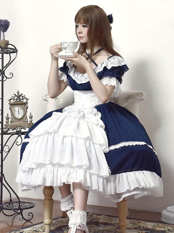 ロリィタジャンパースカート フリル スウィート シフォン ラウンド