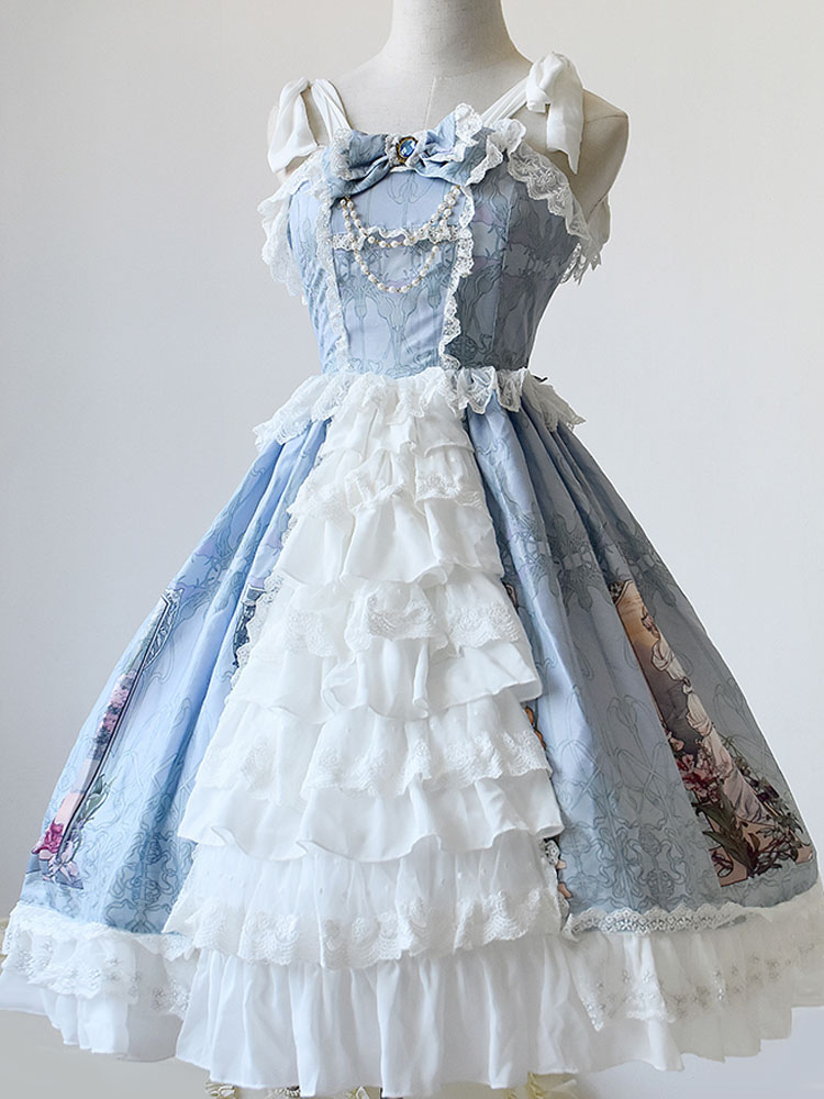 ロリィタジャンパースカート スウィート ストラップ 綿繊維 プリント柄