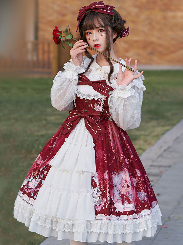 スウィートロリータドレスJSKボウレース弓猫ロリータジャンパー