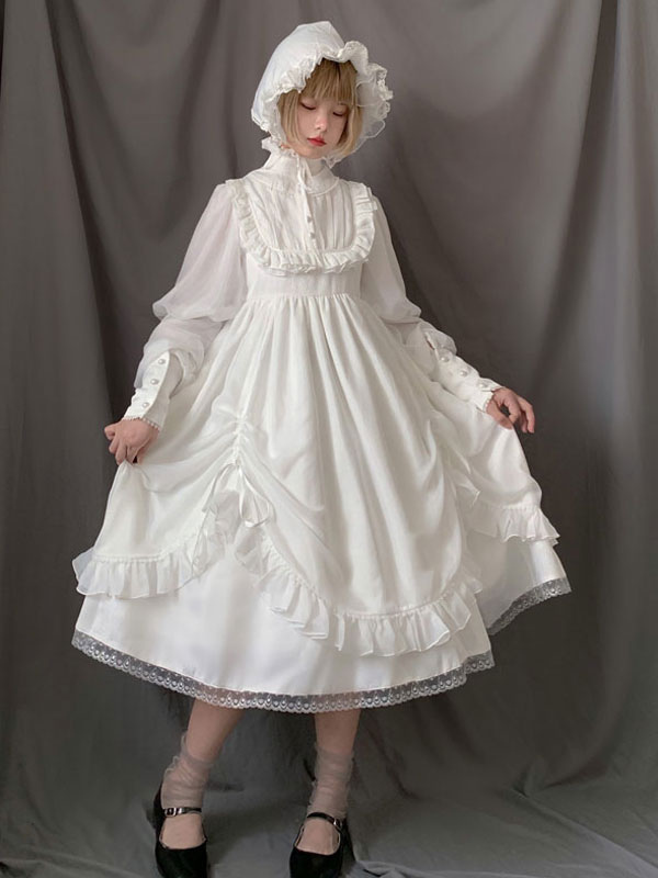 スウィートロリータドレスOPホワイトフリルジゴスリーブロリータ
