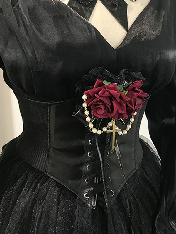 ゴシックロリータOPドレスネバーランドカスケードフリルボウブラック