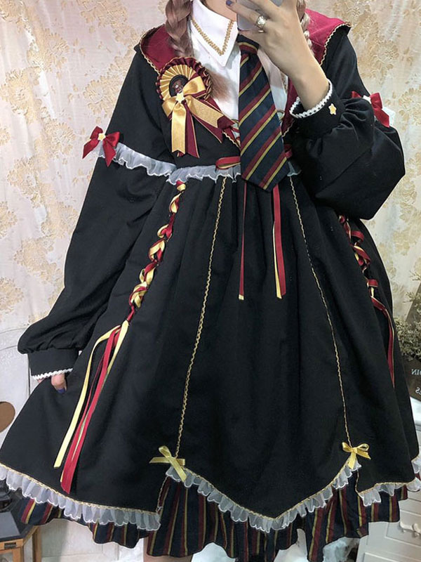 ゴスロリ アカデミーロリータワンピース 学園祭 ロリータアウター ブラック フリル 長袖 リボンマジック 制服 パーカー付き 撮影 :  6000926072t : コス屋 - 通販 - Yahoo!ショッピング