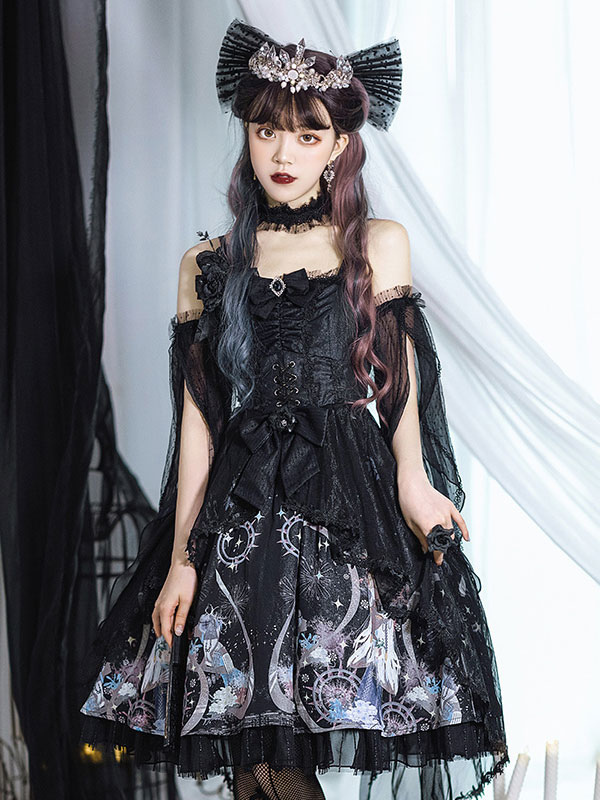 全国販売店 ゴシックロリータjskドレス3ピースセットノースリーブフローラルプリントパターンゴシックロリータ衣装 割引ショップ Ssl Daikyogo Or Jp