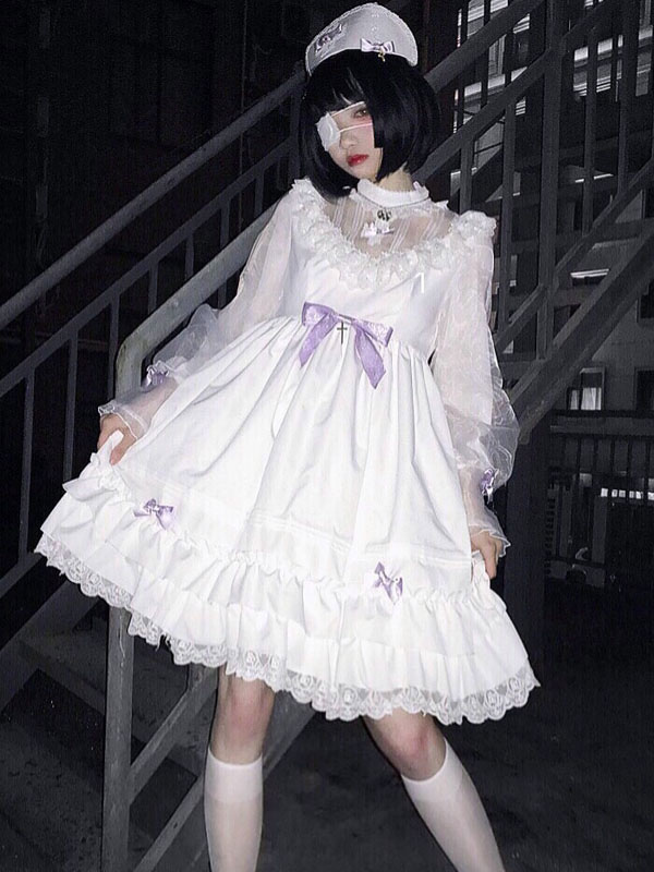 ホワイトゴスロリドレス フリル付き 楽天市場】ジャンパースカート ベール付 ロリータドレス 花嫁