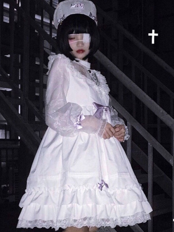 【大人気】VISIBLE REIKO　フリルワンピース　ワイドカラー　ゴスロリ 大きいサイズ LVW1028 天使のプリズム スウィート リボン