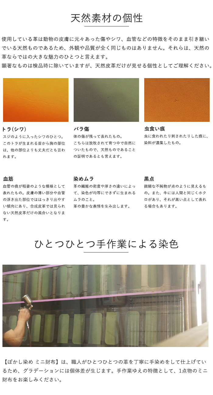 ミニ財布ぼかし染注意書き